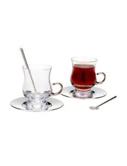 ANATOLİ TİRYAKİ ÇAY TAKIMI 2'Lİ GÜMÜŞ KAPLAMA ŞEFFAF CAM (6 PARÇA)