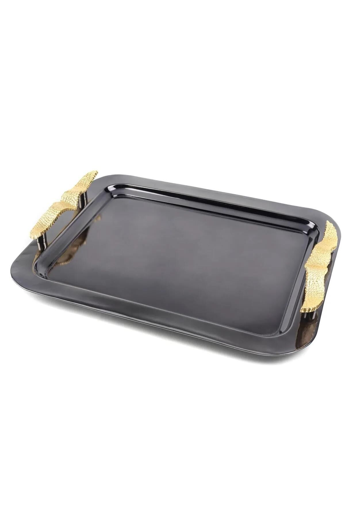 Gold Kanatlı Siyah Gümüş Tepsi 43x34x5cm P303.342807