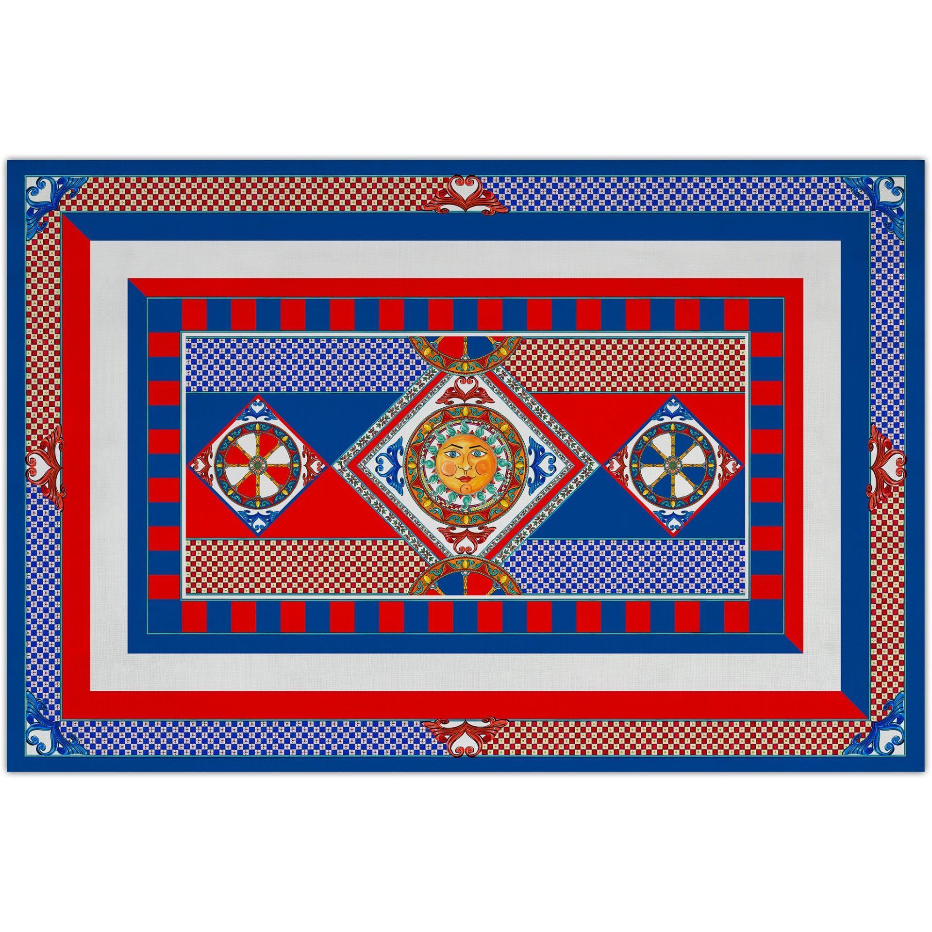 BACİ MİLANO SOLE MİO KIRMIZI MAVİ GARDENYA KETEN MASA ÖRTÜSÜ 160X240 CM TAB2.SOL01