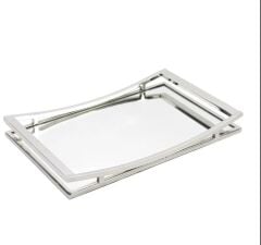 P256.389673 Metal Dikdörtgen Aynalı Tepsi 41x26x4cm Gümüş