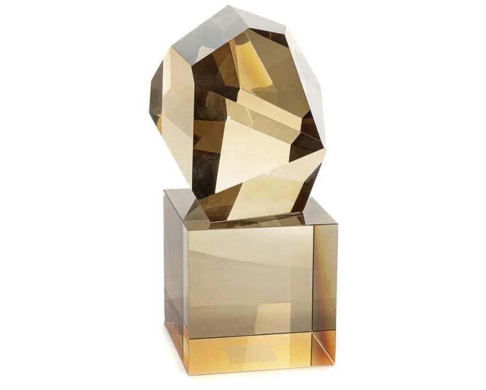 Şampanya Cam Diamond Kesim Dekoratif Obje 12x12x18cm P236.353186