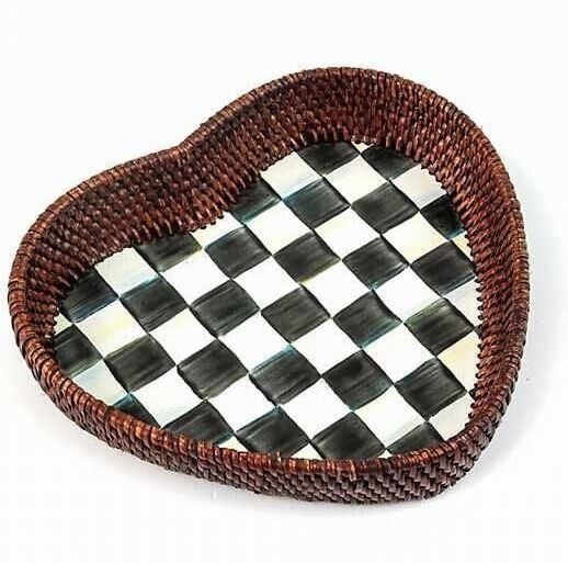 Courtly Check Rattan & Enamel Heart Tray 89361-40