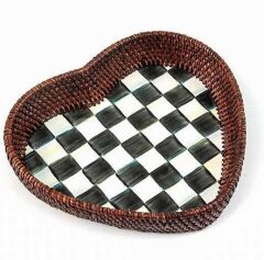 Courtly Check Rattan & Enamel Heart Tray 89361-40