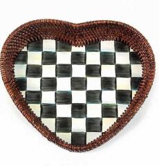 Courtly Check Rattan & Enamel Heart Tray 89361-40