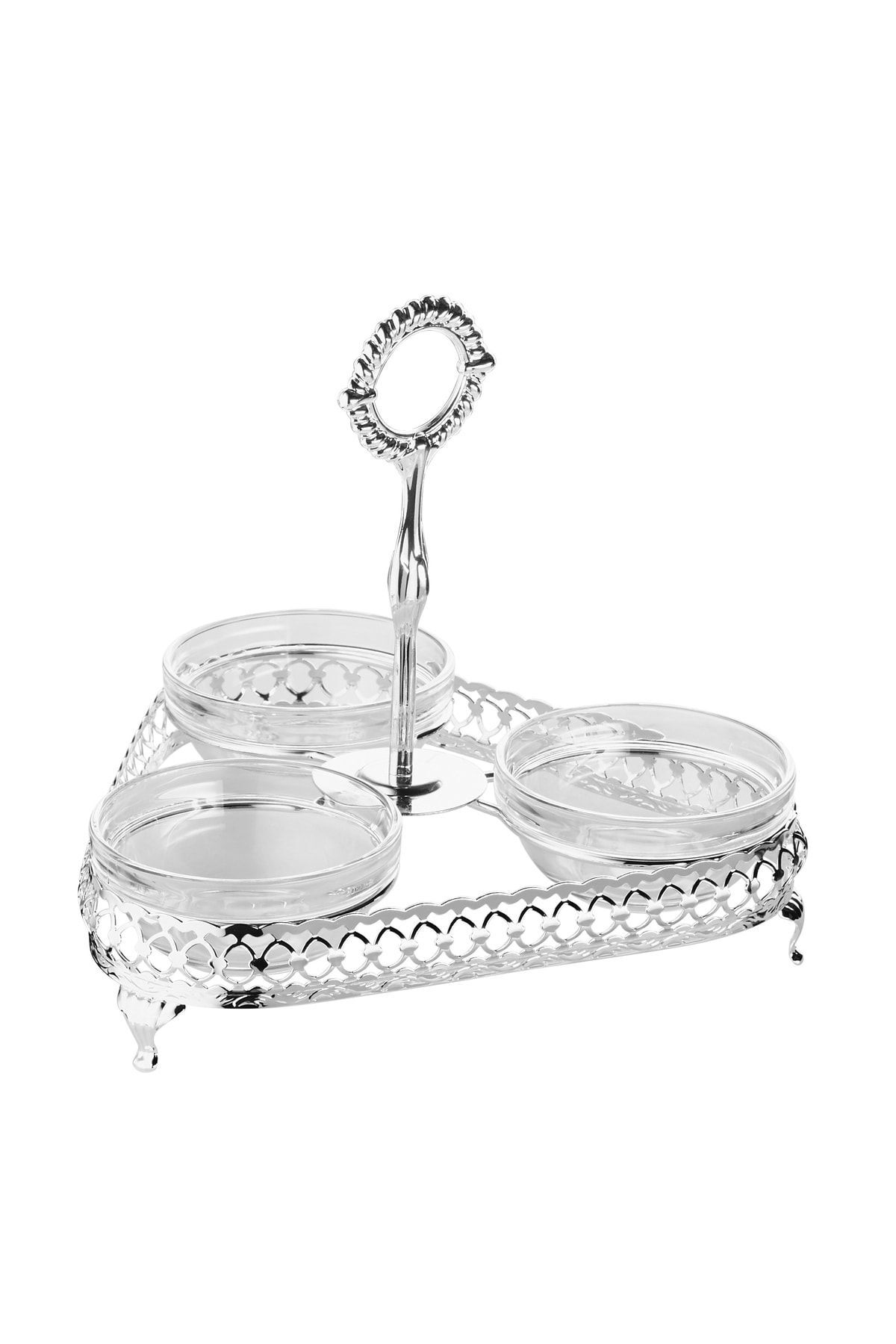 QUEEN ANNE İNGİLİZ GÜMÜŞÜ ÜÇ BÖLMELİ ÇEREZLİK SUNUMLUK 22 X 21 CM - 0-4501
