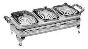 QUEEN ANNE İNGİLİZ GÜMÜŞÜ ÜÇ BÖLMELİ KAPAKLI SUNUMLUK 30 X 13.5 CM - 0-4933