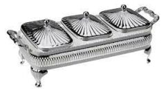 QUEEN ANNE İNGİLİZ GÜMÜŞÜ ÜÇ BÖLMELİ KAPAKLI SUNUMLUK 30 X 13.5 CM - 0-4933