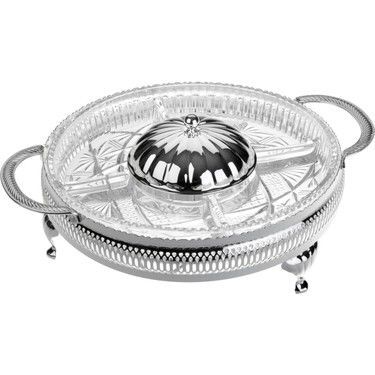 QUEEN ANNE İNGİLİZ GÜMÜŞÜ BEŞ BÖLMELİ ÇEREZLİK REÇELLİK 25 CM - 60-6202