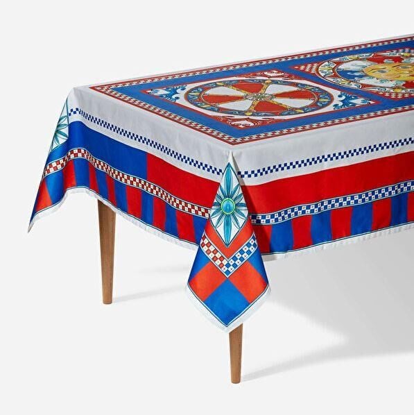 Kırmızı Mavi Gardenya Keten Masa Örtüsü 160X280 Cm TAB3.SOL01