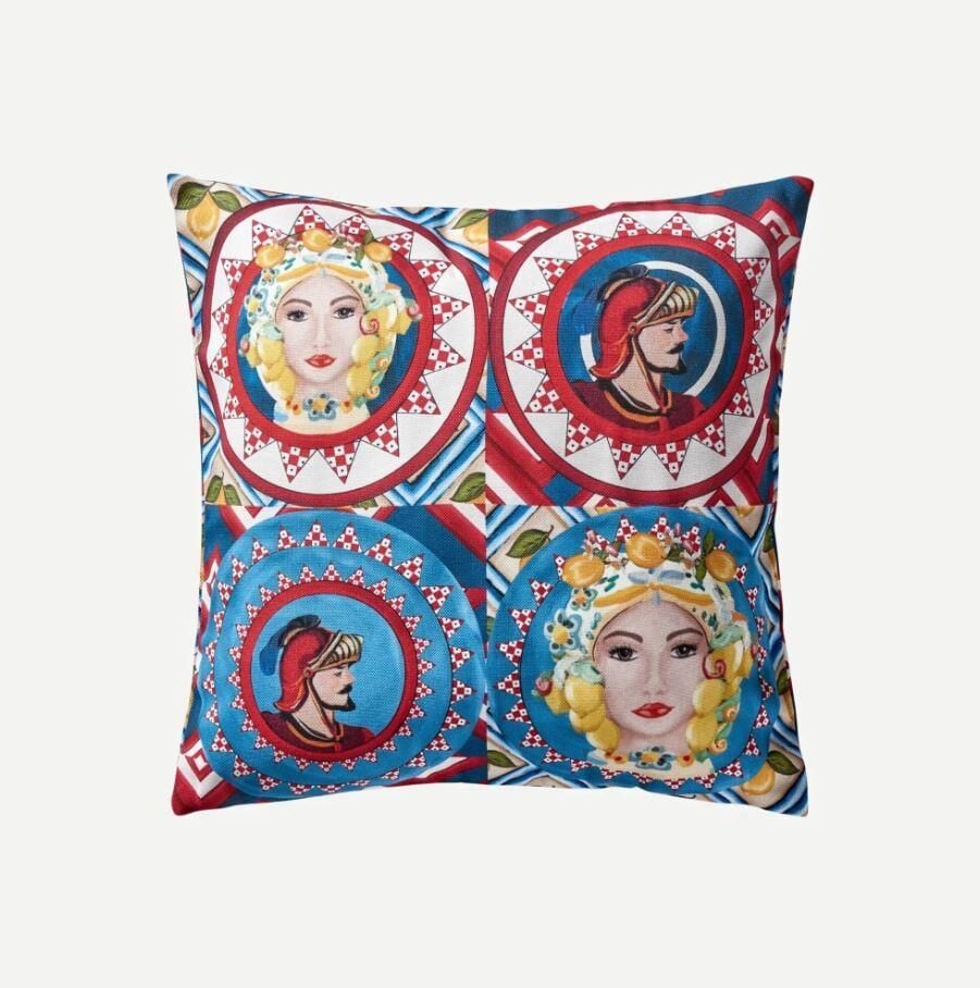Chiara Alessi Kırmızı Mavi Polyester Dekoratif Yastık 43x43 cm CAT4343PL4F