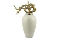 Ramify Bej Gold Kapaklı Vazo 27x65cm  P045.399931