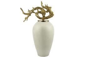 Ramify Bej Gold Kapaklı Vazo 29x46 cm P045.399955