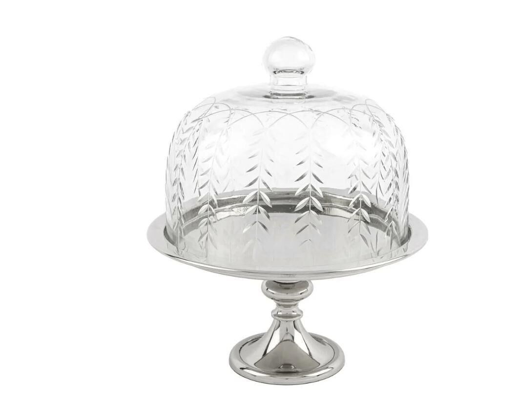 Darly Gümüş Cam Kapaklı Metal Kek Standı 22x27cm P142.801139