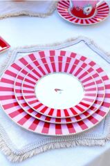 PİP LOVE BİRDS KIRMIZI/PEMBE ÇİZGİLİ TABAK 17 CM 51001238