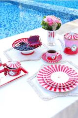 PİP LOVE BİRDS KIRMIZI/PEMBE ÇİZGİLİ TABAK 17 CM 51001238