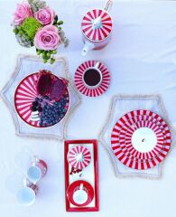 PİP LOVE BİRDS KIRMIZI/PEMBE ÇİZGİLİ TABAK 17 CM 51001238