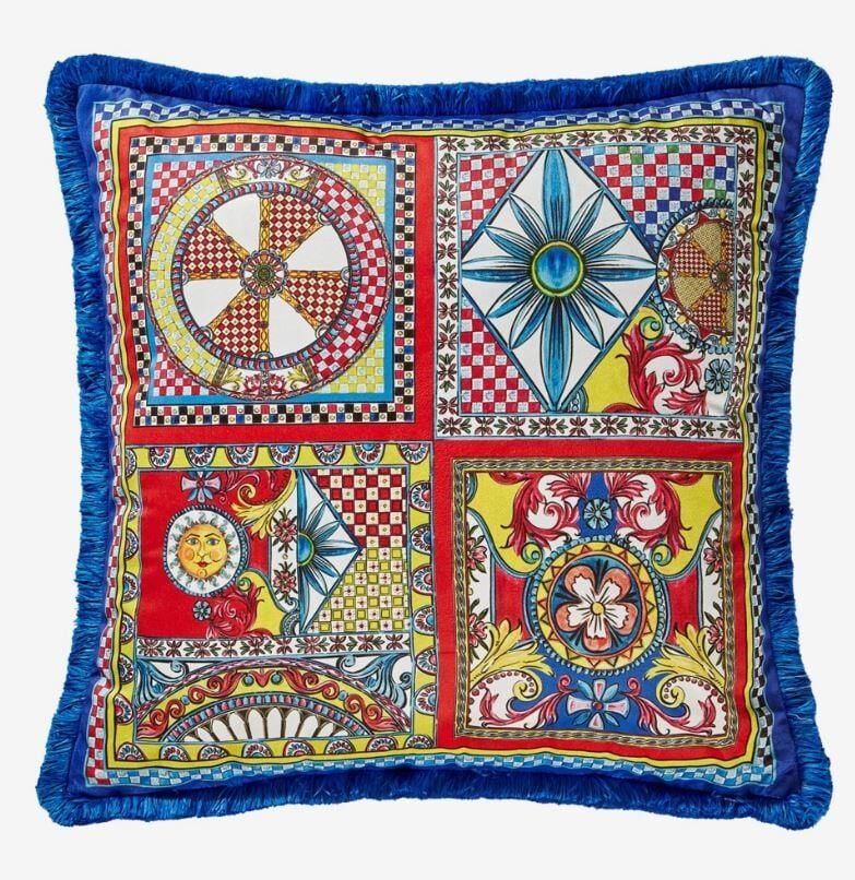Kırmızı Mavi Kadife Dekoratif Yastık 60x60 cm CUS60.SOL01