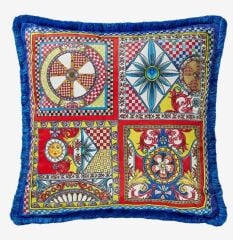 Kırmızı Mavi Kadife Dekoratif Yastık 60x60 cm CUS60.SOL01