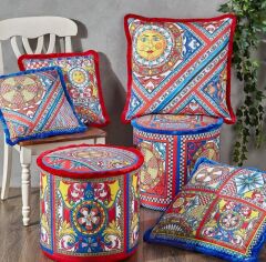 Kırmızı Mavi Kadife Dekoratif Yastık 60x60 cm CUS60.SOL01