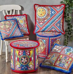 Kırmızı Mavi Kadife Dekoratif Yastık 60x60 cm CUS60.SOL02