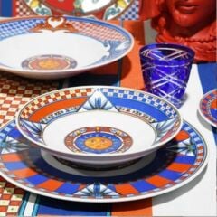Kırmızı Mavi Porselen Çukur Tabak 21 cm PLA2.SOL01