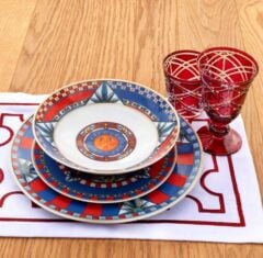Kırmızı Mavi Porselen Çukur Tabak 21 cm PLA2.SOL01
