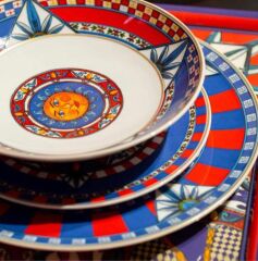 Kırmızı Mavi Porselen Çukur Tabak 21 cm PLA2.SOL01