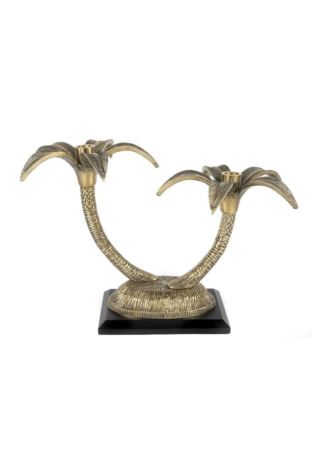 ANTİK GOLD PALMİYE 2 KOLLU MUMLUK 44*24*31CM P133.334536