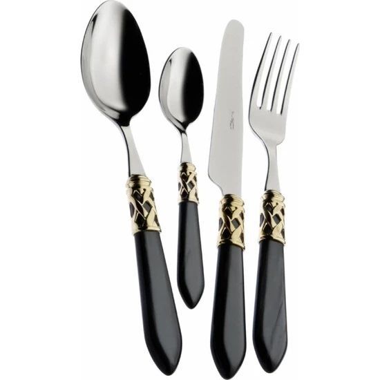 BUGATTİ Aladdin Siyah Gold Paslanmaz Çelik 75 Parça Çatal Kaşık Bıçak Seti P319.321864